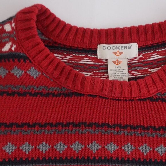90s Dockers Maroon Black Eclectic Grandpa 100% Cotton Knit Crewneck Sweater L - Picture 5 of 9